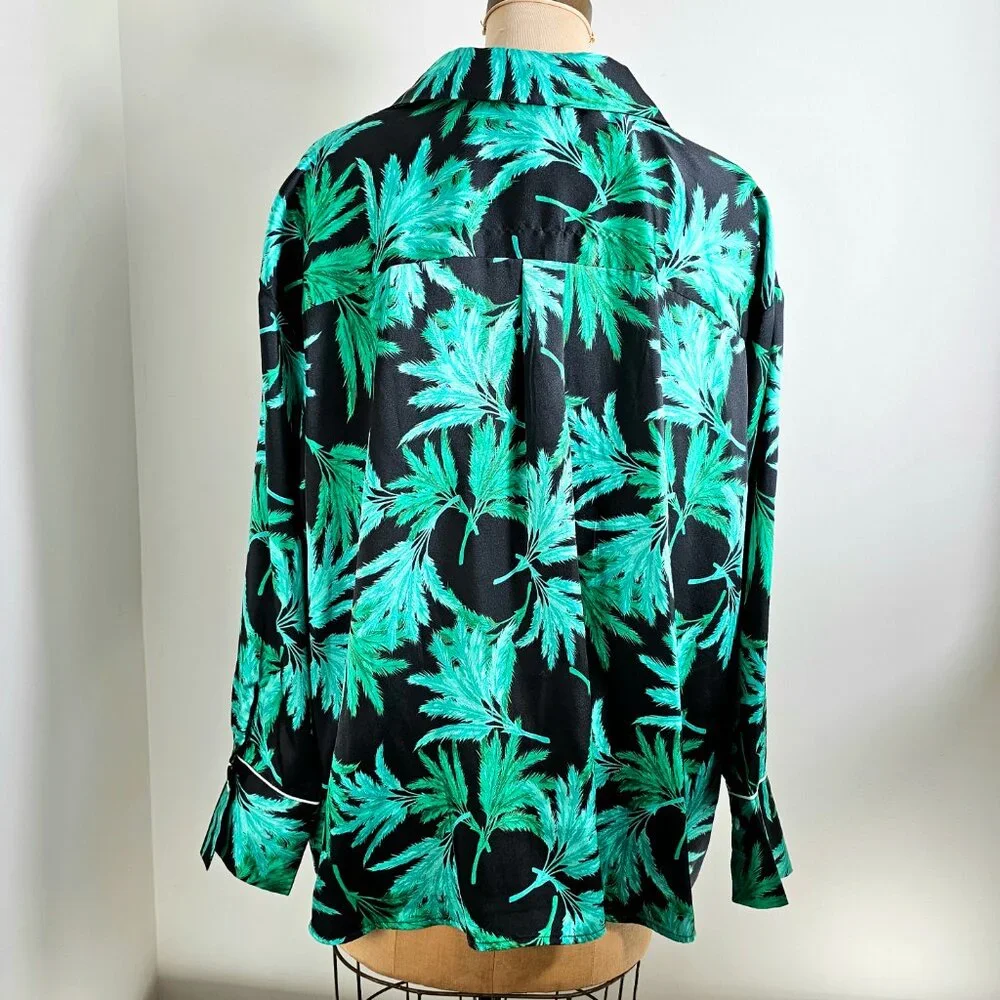 Fe Noel x Target Palm Print Button Down Shirt 2X Green Black Resort Coverup